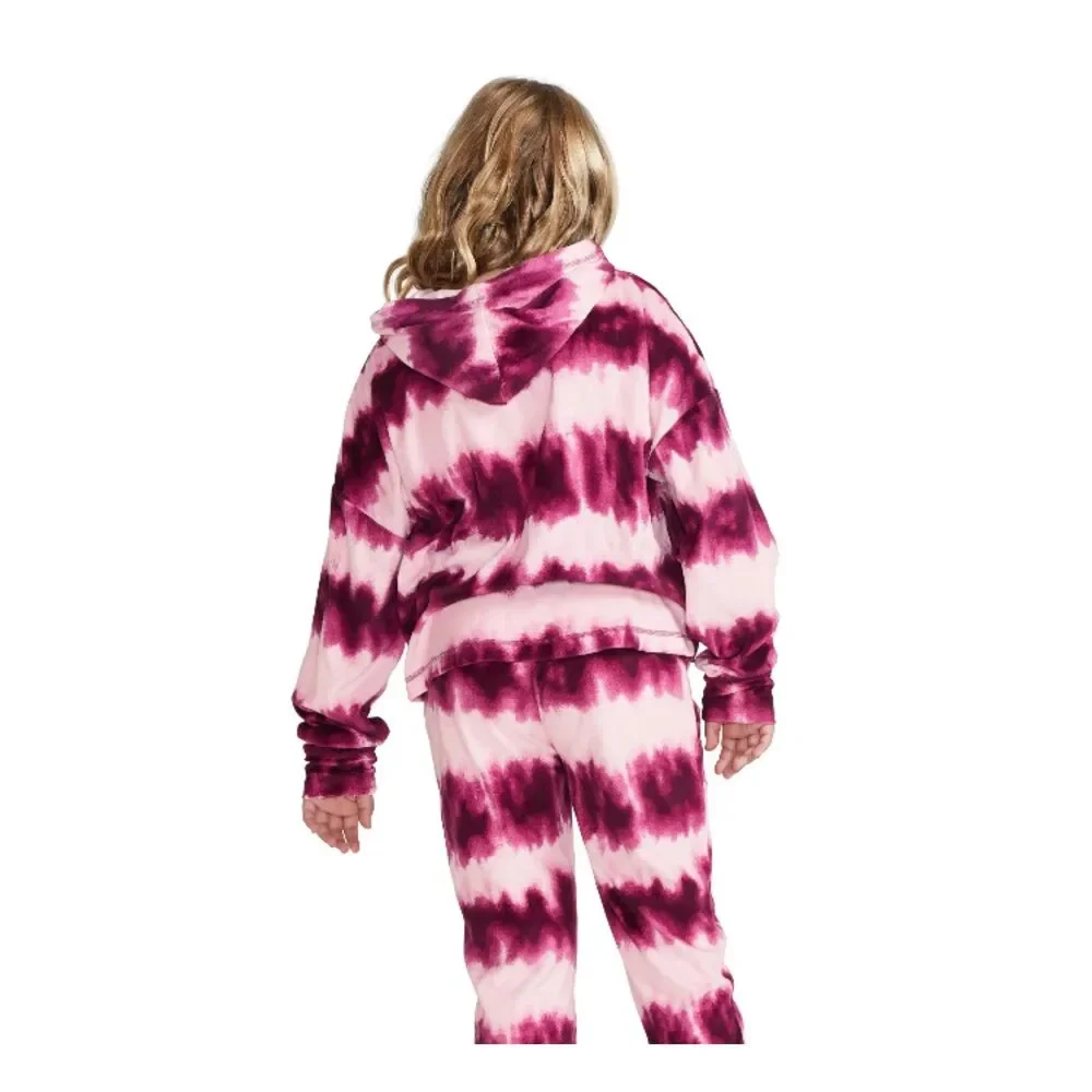 Justice Long Sleeve Hooded Tie Dye Pajama Set jumpsuit pink/burgundy small (7/8)